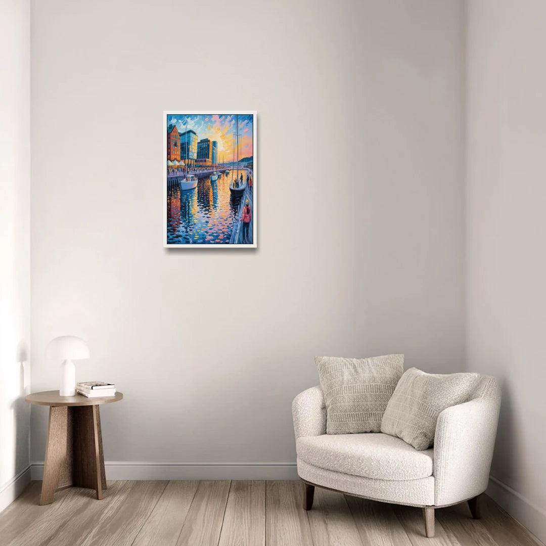 Aker Brygge Vibes - White Framed Canvas Wall Art - Sofa - 16x24