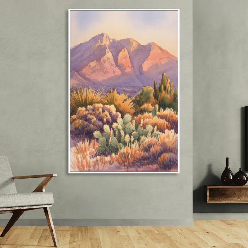 Albuquerque Sandia Mountains Sitting Room - White Canvas Wall Art