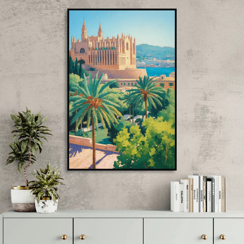 Almudaina Palace View Living Room - Black Canvas Wall Art