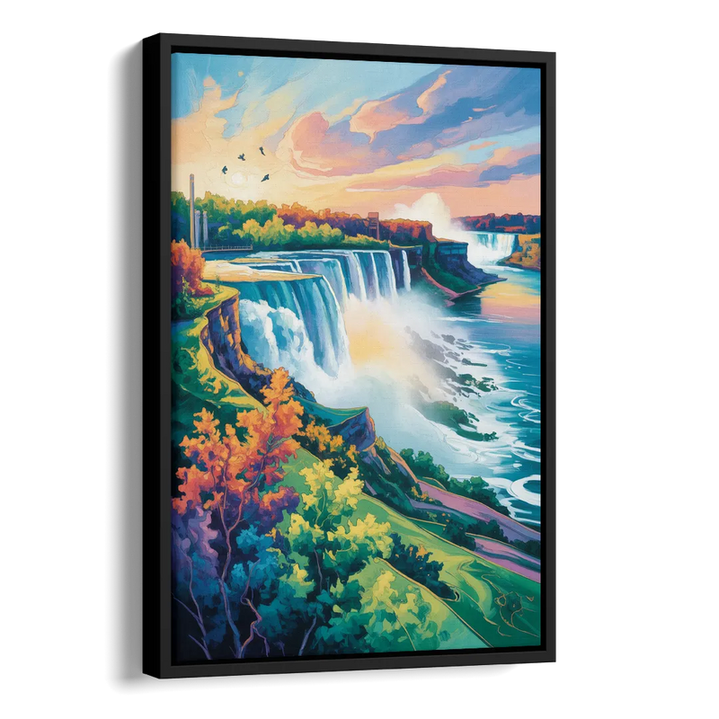 American and Canadian Falls View Side - Black Canvas Wall Art