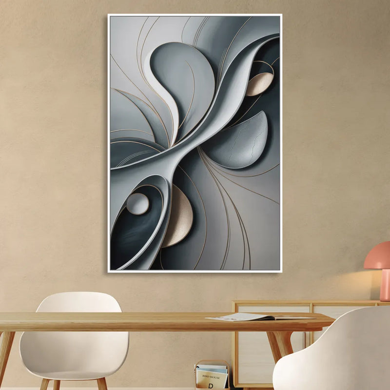 Amorphous Curves in Grey Abstract Living Room - White Canvas Wall Art