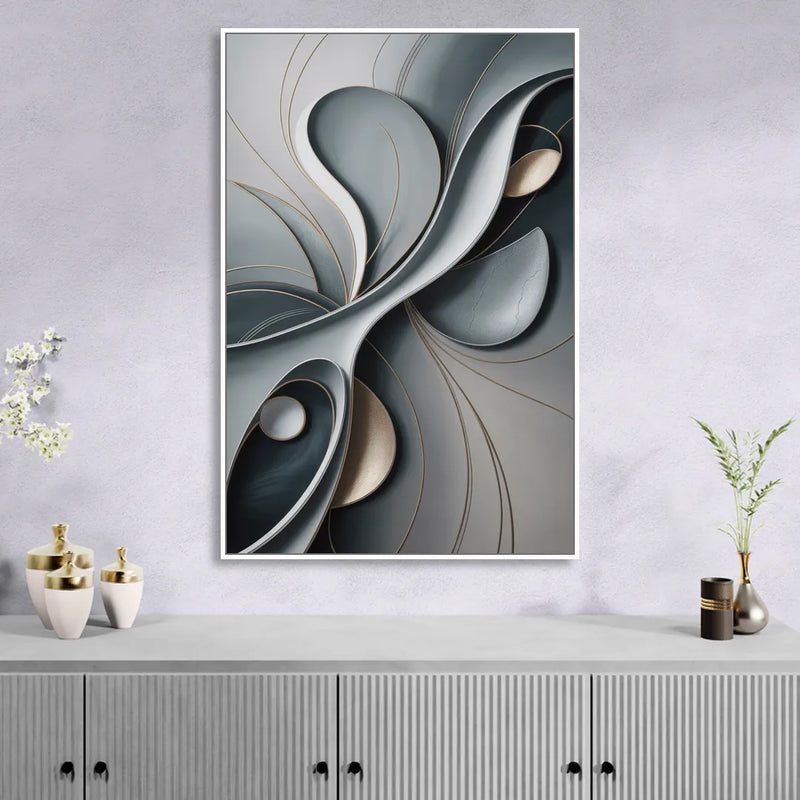 Amorphous Curves in Grey Abstract Sitting Room - White Canvas Wall Art
