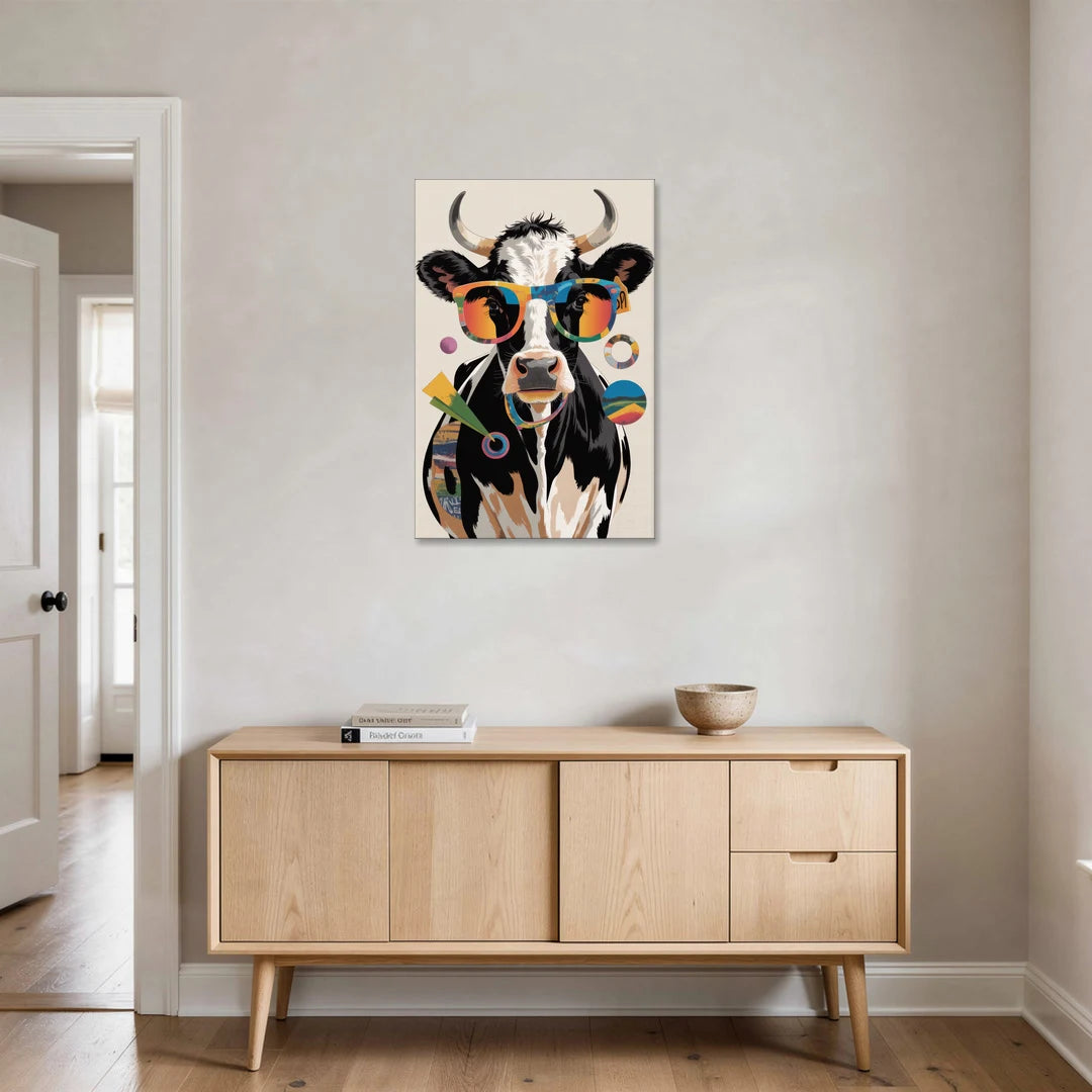 Amusing Cow with Sunglasses - Canvas Wall Art - Coffee Table - 24x36