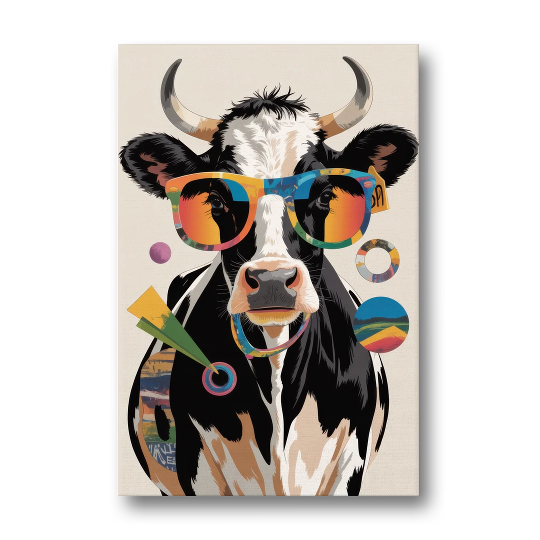 Amusing Cow with Sunglasses - Canvas Wall Art - Front