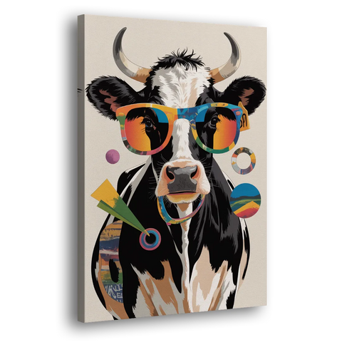 Amusing Cow with Sunglasses - Canvas Wall Art