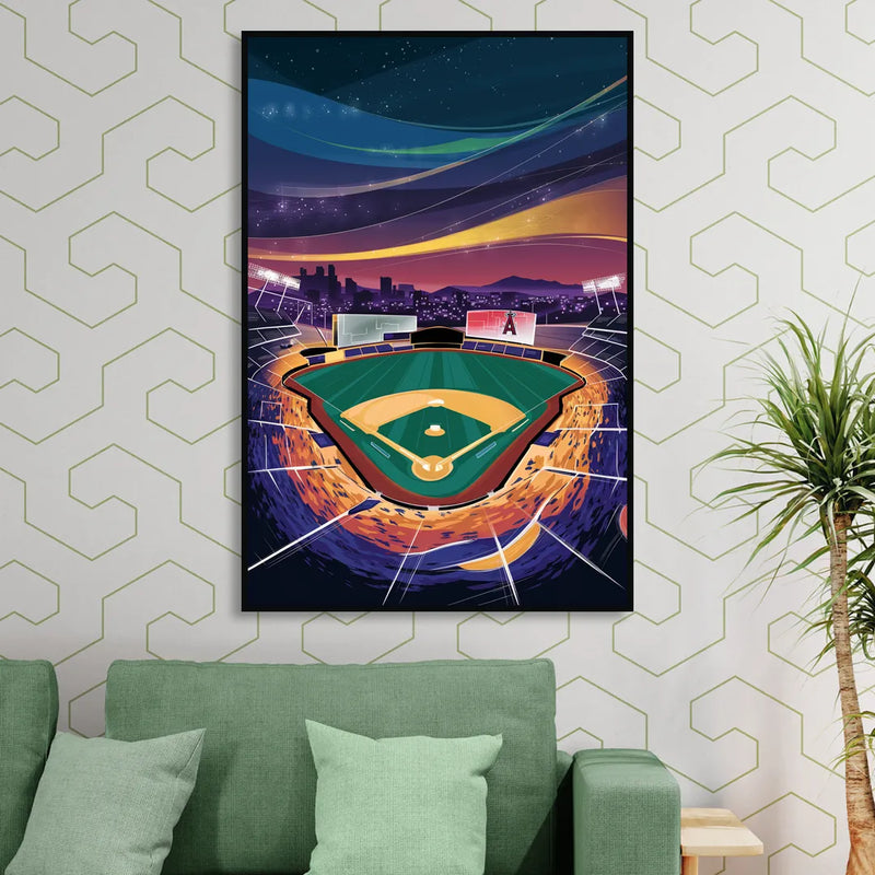 Anaheim Stadium Nights Sitting Room - Black Canvas Wall Art