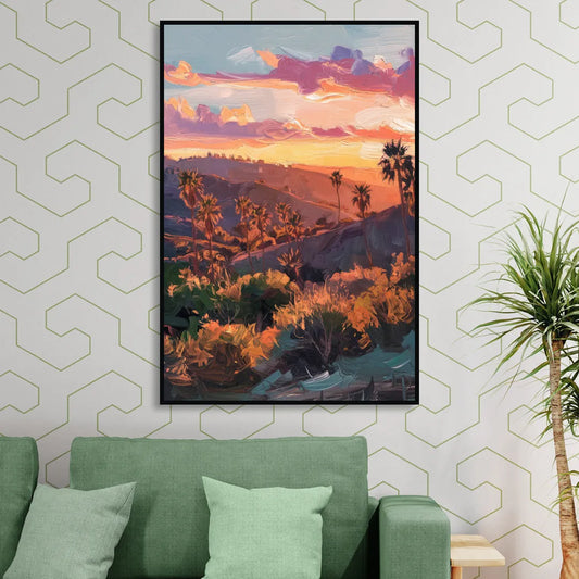 Anaheim Sunset Views Living Room - Black Canvas Wall Art