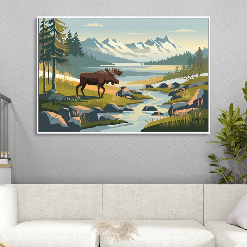 Anchorage Alaskan Wilderness Living Room - White Canvas Wall Art