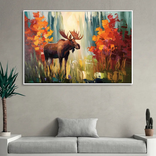 Anchorage Moose In The Wild Living Room - White Canvas Wall Art