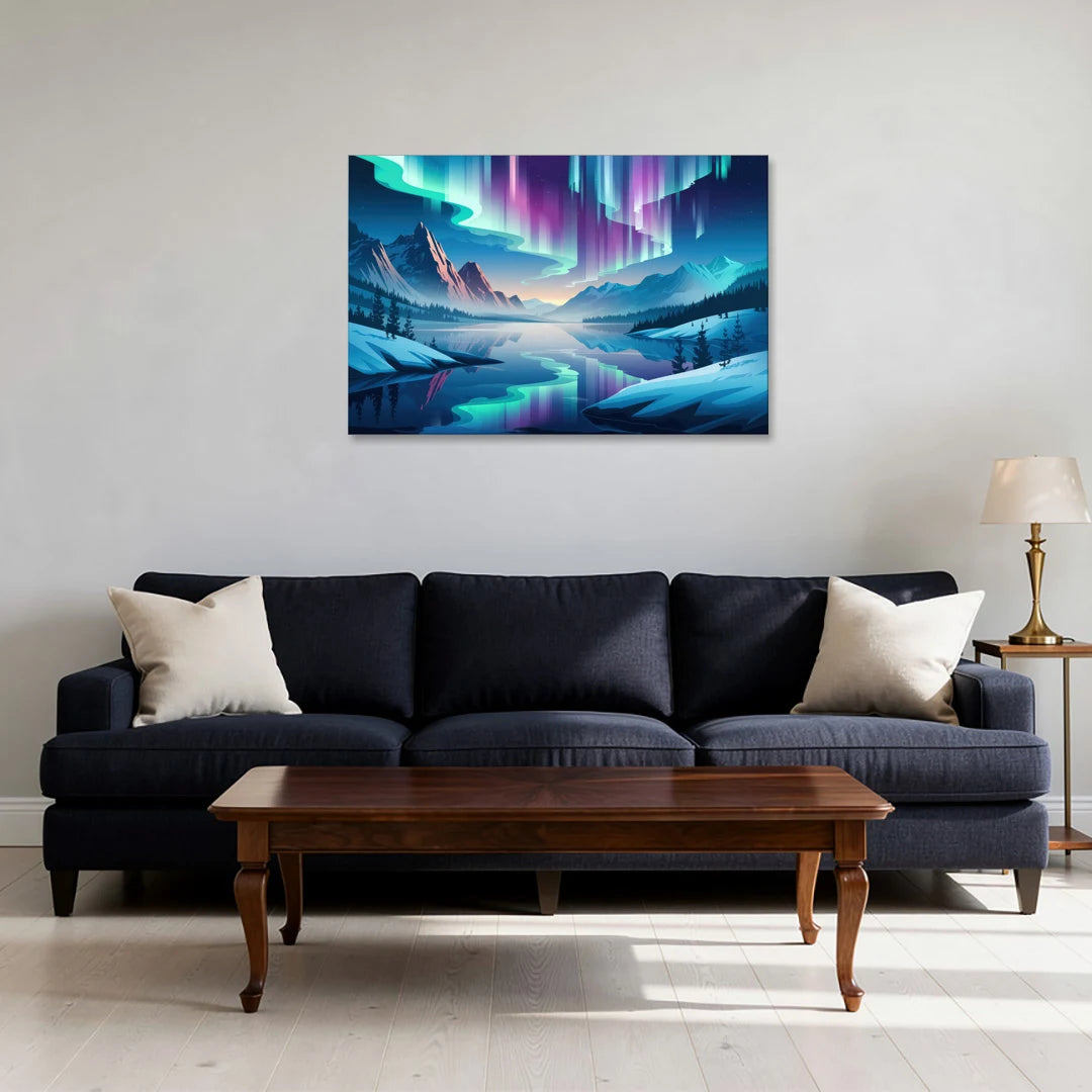 Anchorage Northern Lights Scene - Canvas Wall Art - Sofa - 36x24