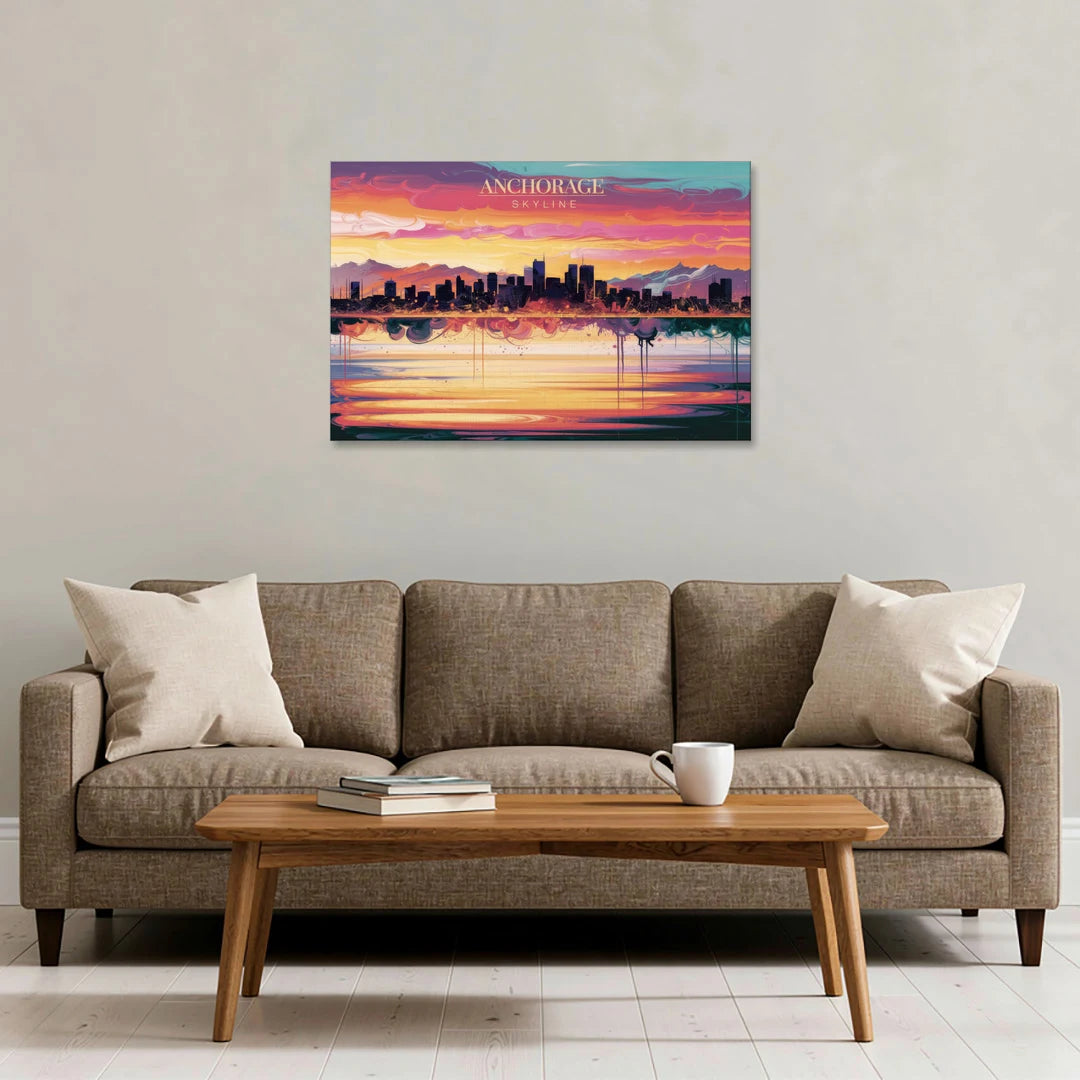 Anchorage Skyline Sunset - Canvas Wall Art - Sofa - 36x24