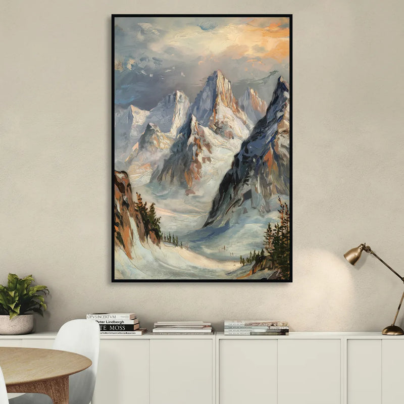 Anchorage Snowy Peaks Sitting Room - Black Canvas Wall Art