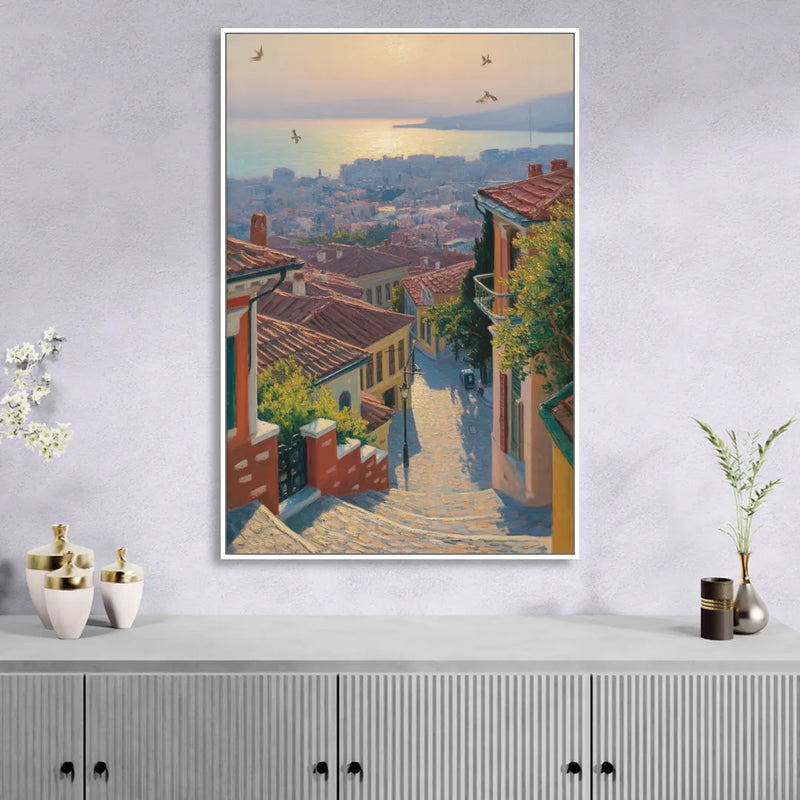 Ano Poli Views Living Room - White Canvas Wall Art