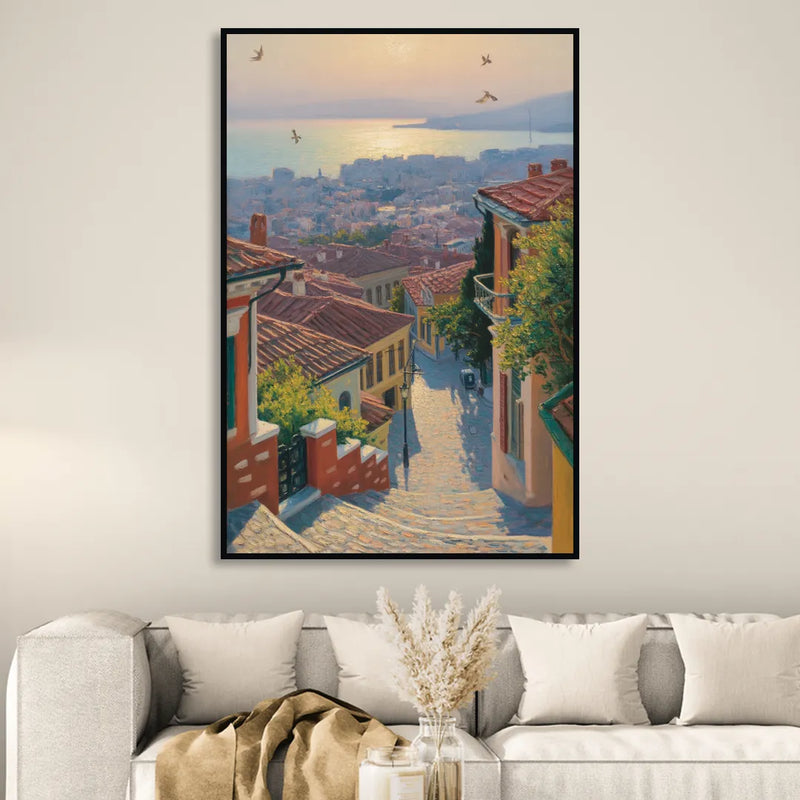 Ano Poli Views Living Room - Black Canvas Wall Art