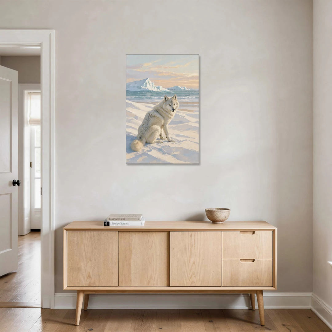 Arctic Wolf Glancing Back at Icebergs - Canvas Wall Art - Coffee Table - 24x36