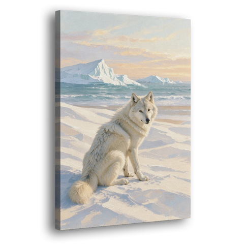 Impressionist Arctic Wolf Glancing Back at Icebergs - Canvas Wall Art