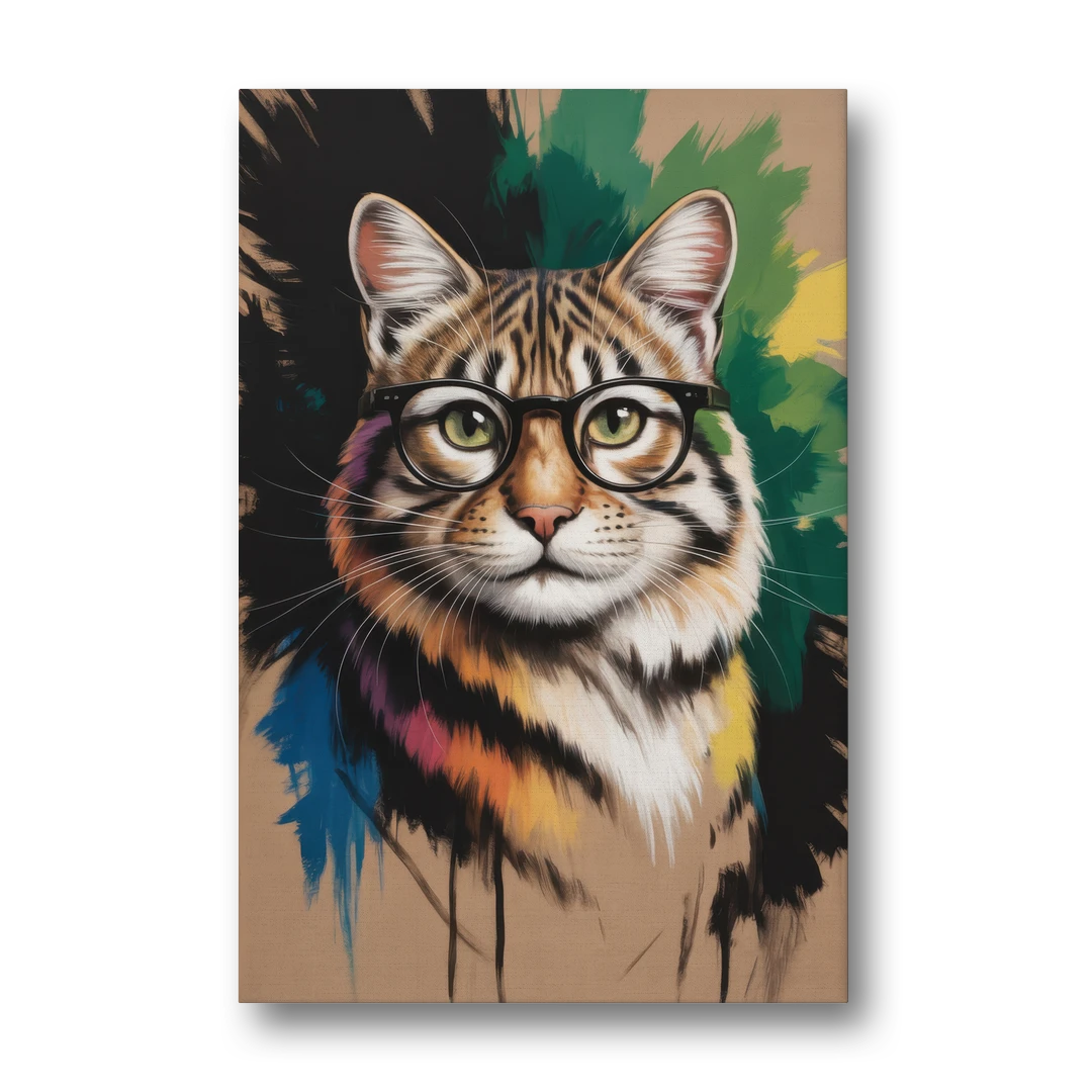 Artistic Cat with Glasses - Canvas Wall Art - Front