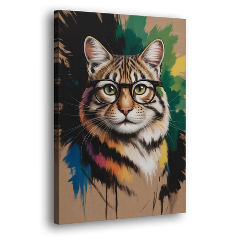Artistic Cat with Glasses - Canvas Wall Art