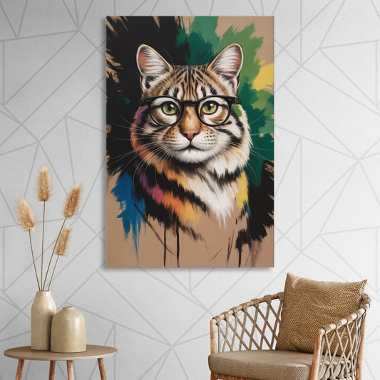 Artistic Cat with Glasses Living Room - Canvas Wall Art