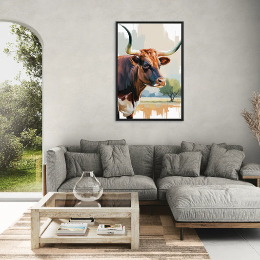 Artistic Longhorn Montage - Living Room Black Frame Canvas