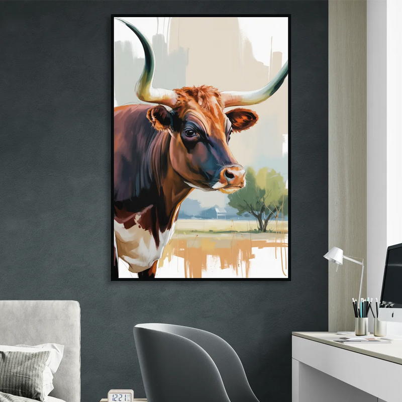 Artistic Longhorn Montage Sitting Room - Black Canvas Wall Art