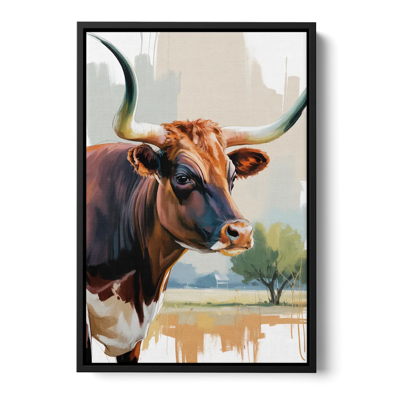 Artistic Longhorn Montage Front - Black Canvas Wall Art