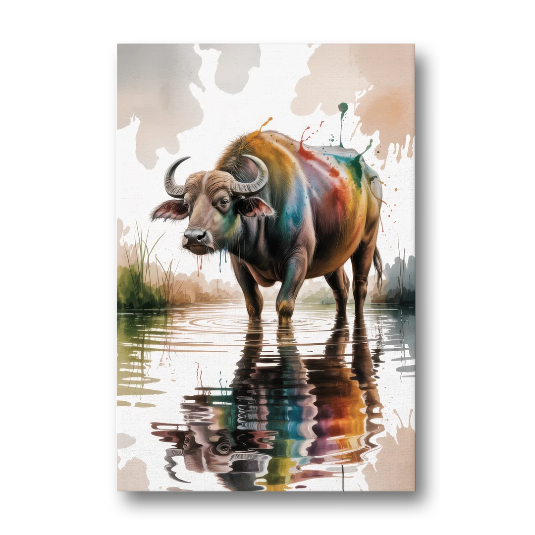 Artistic Water Buffalo in Habitat - Canvas Wall Art - Front