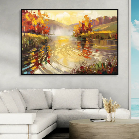 Asheville Riverfront Serenity Living Room - Black Canvas Wall Art