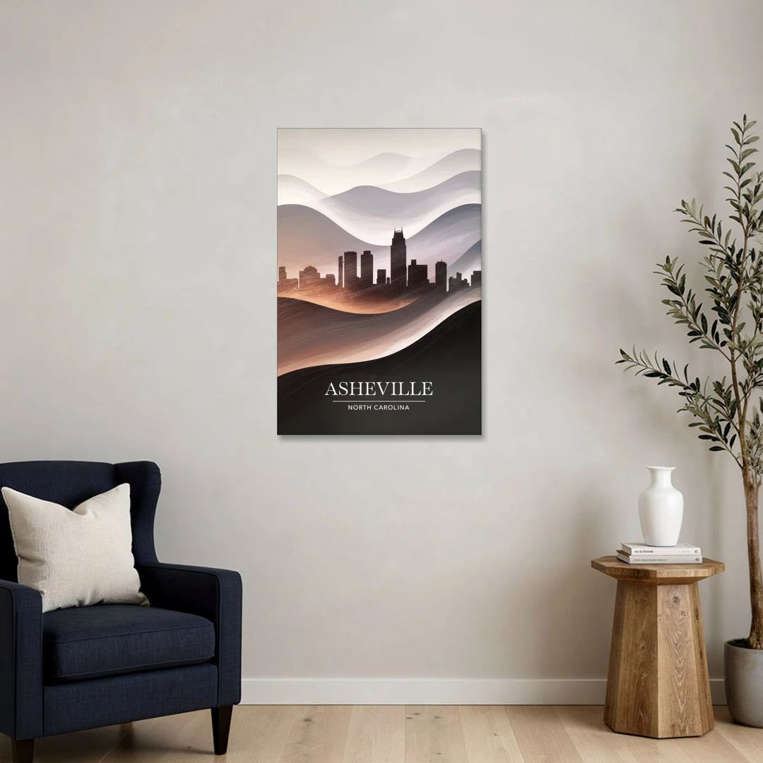 Asheville Skyline and Mountains - Canvas Wall Art - Sofa - 24x36