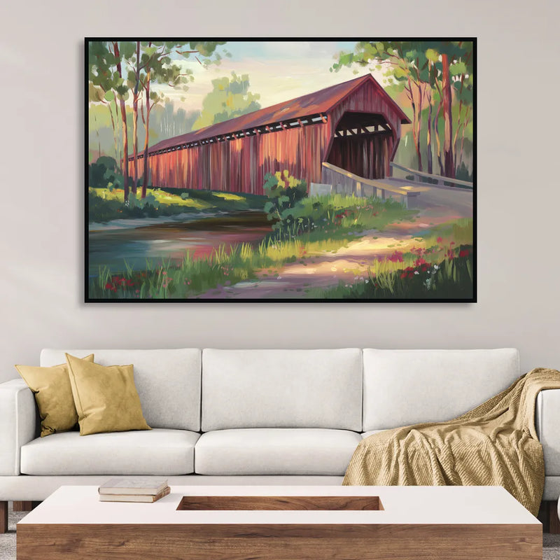 Ashland Covered Bridge Sitting Room - Black Canvas Wall Art