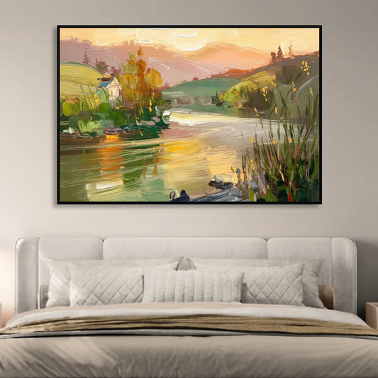 Ashland Riverfront Scene Living Room - Black Canvas Wall Art