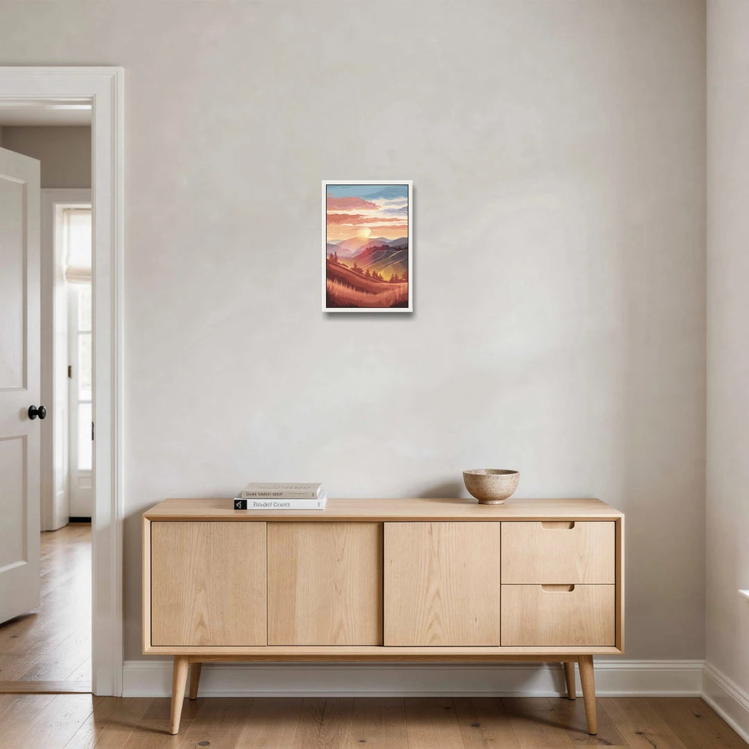 Ashland Sunrise Over Hills - White Framed Canvas Wall Art - Coffee Table - 12x18