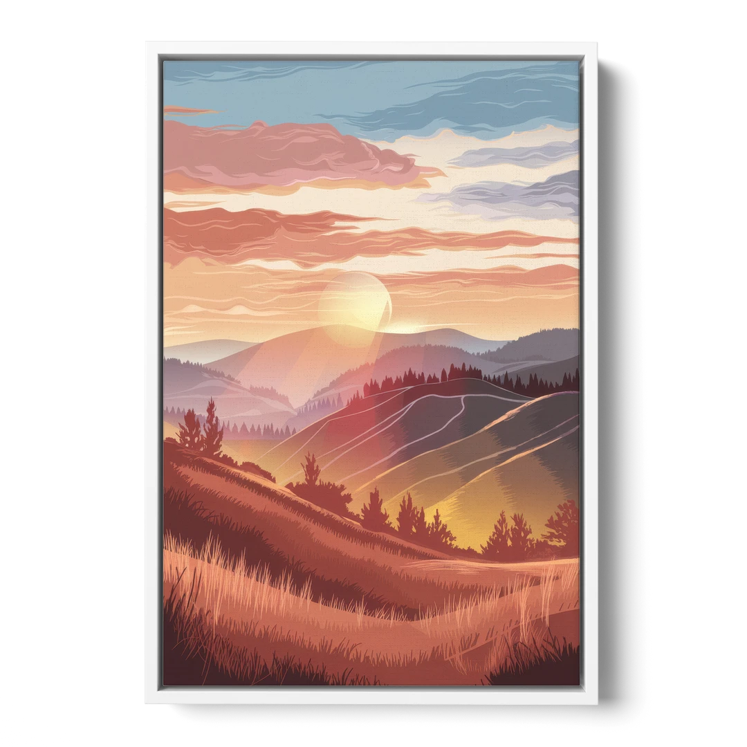 Ashland Sunrise Over Hills - White Framed Canvas Wall Art - Front