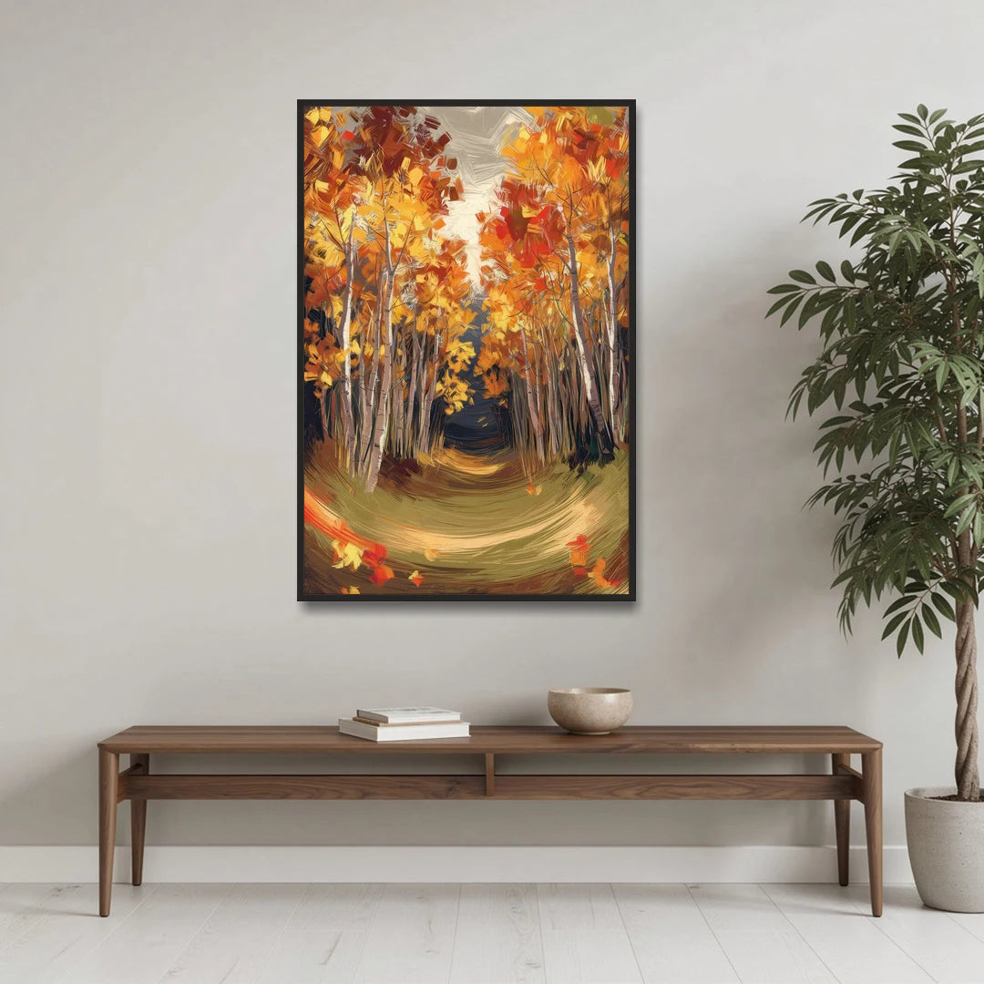 Aspen Quaking Leaves - Black Framed Canvas Wall Art - Coffee Table - 32x48