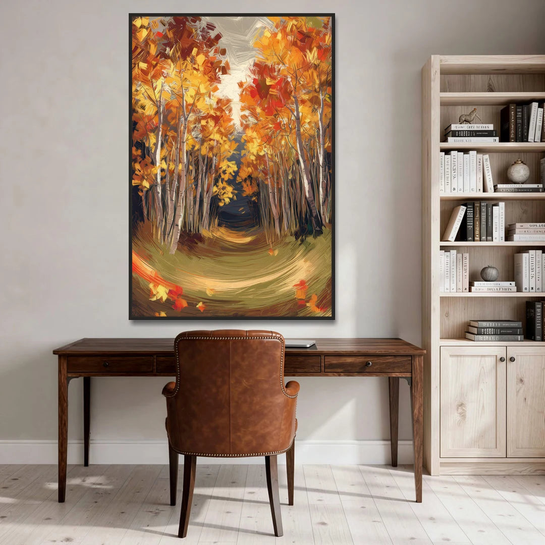 Aspen Quaking Leaves - Black Framed Canvas Wall Art - Office - 40x60