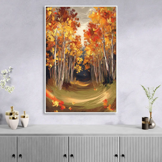 Aspen Quaking Leaves Living Room - White Canvas Wall Art