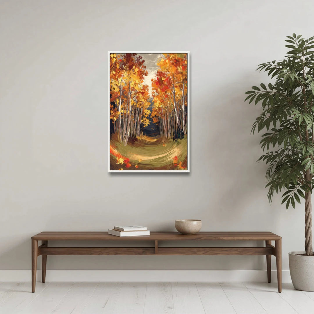 Aspen Quaking Leaves - White Framed Canvas Wall Art - Coffee Table - 24x36