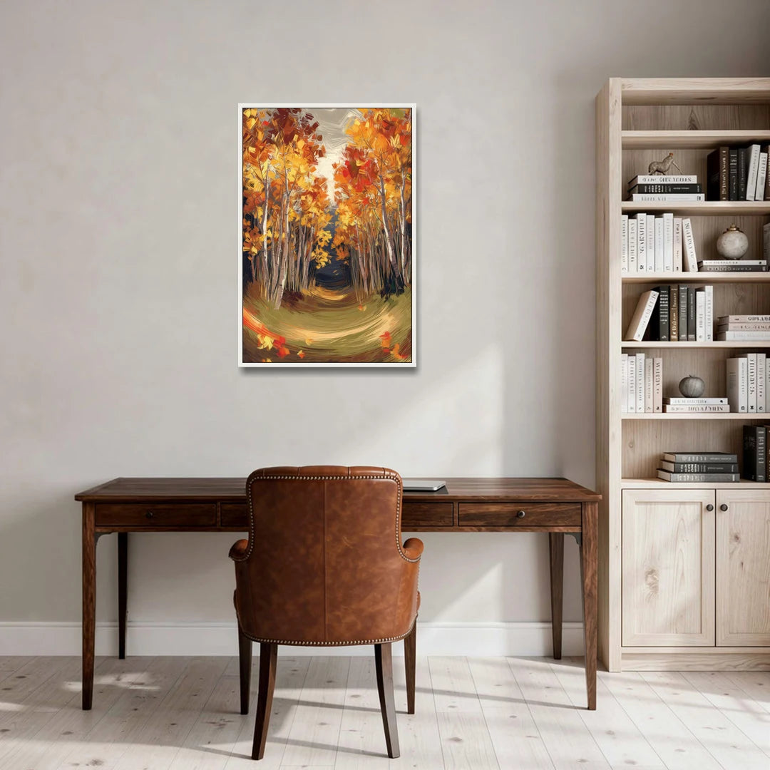 Aspen Quaking Leaves - White Framed Canvas Wall Art - Office - 24x36