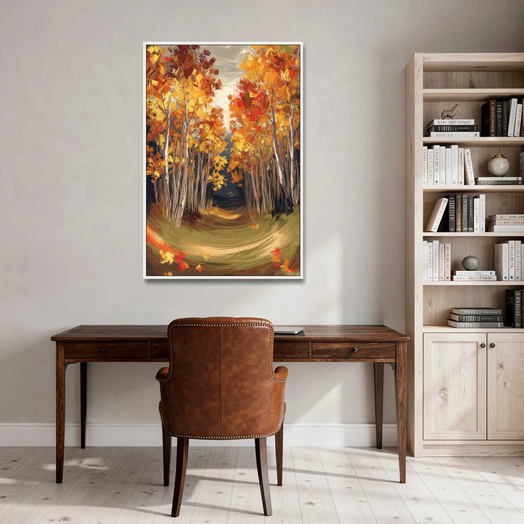 Aspen Quaking Leaves - White Framed Canvas Wall Art - Office - 32x48