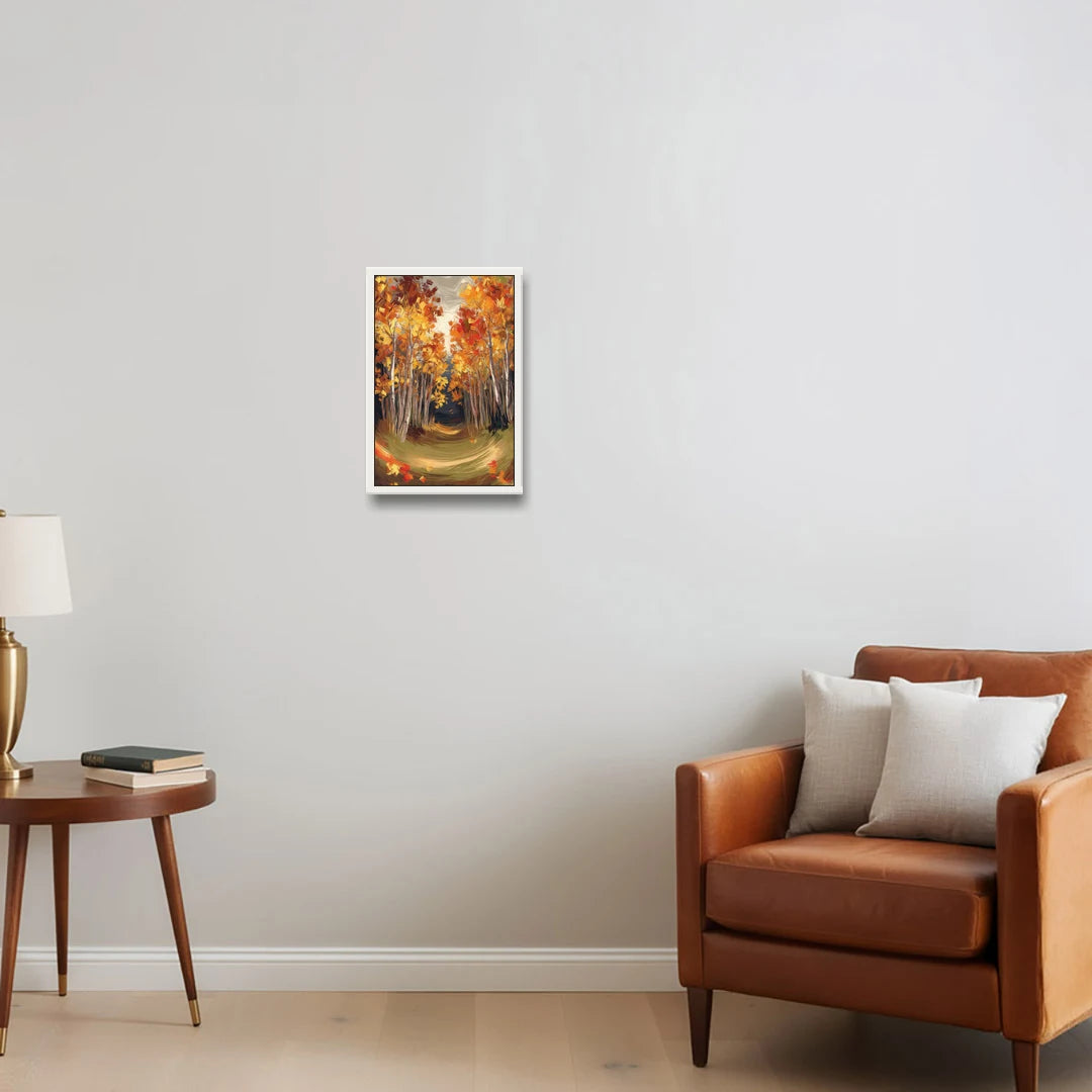 Aspen Quaking Leaves - White Framed Canvas Wall Art - Sofa - 12x18