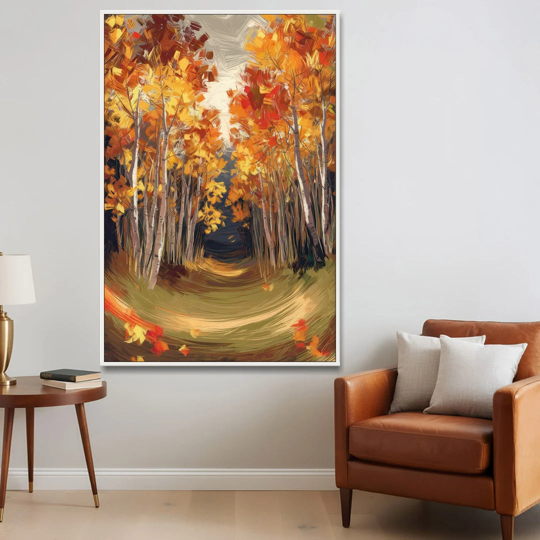 Aspen Quaking Leaves - White Framed Canvas Wall Art - Sofa - 40x60