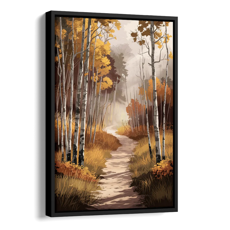 Aspen Serene Forest Path Side - Black Canvas Wall Art