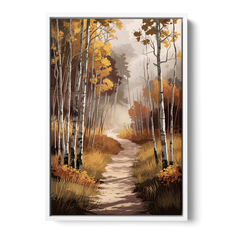 Aspen Serene Forest Path Front - White Canvas Wall Art