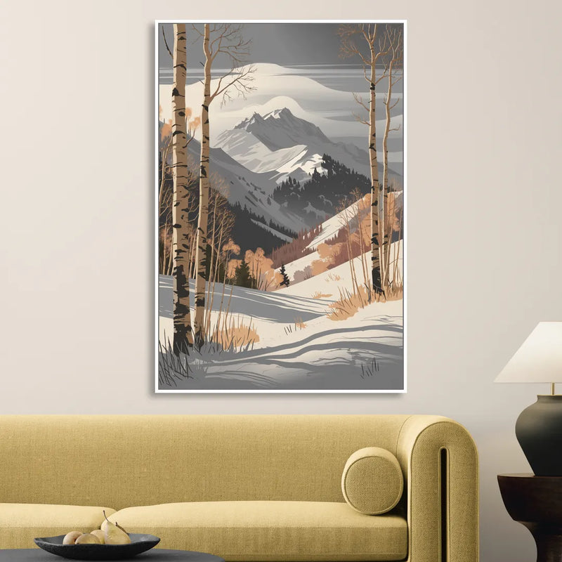 Aspen Snowy Peaks Sitting Room - White Canvas Wall Art