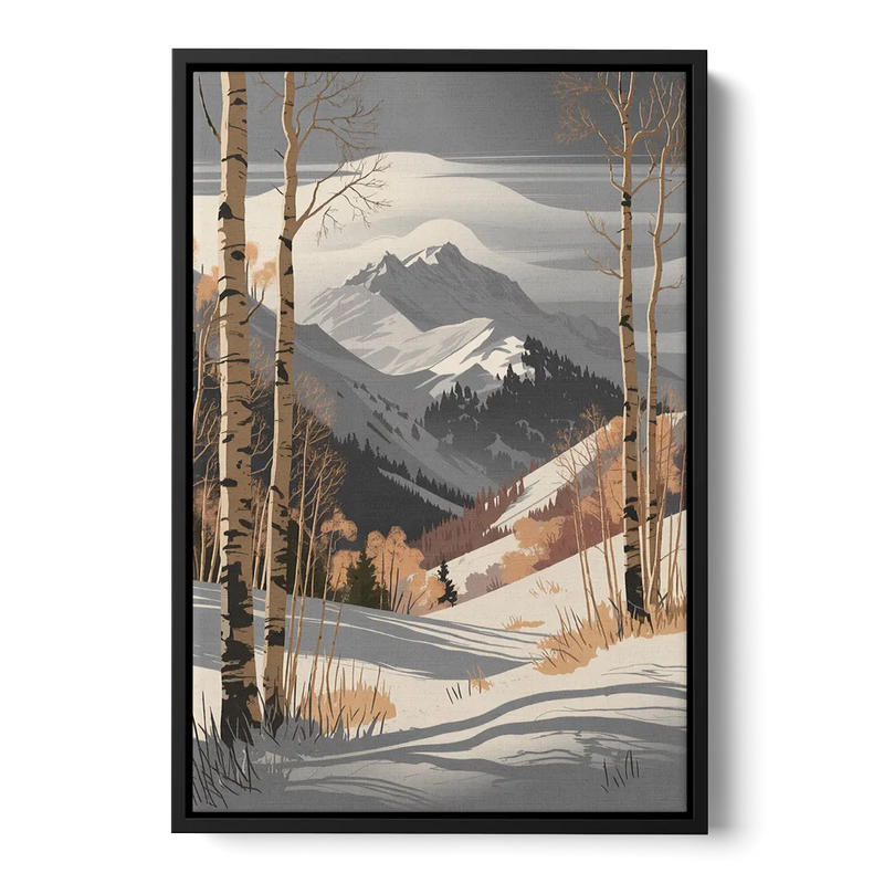Aspen Snowy Peaks Front - Black Canvas Wall Art