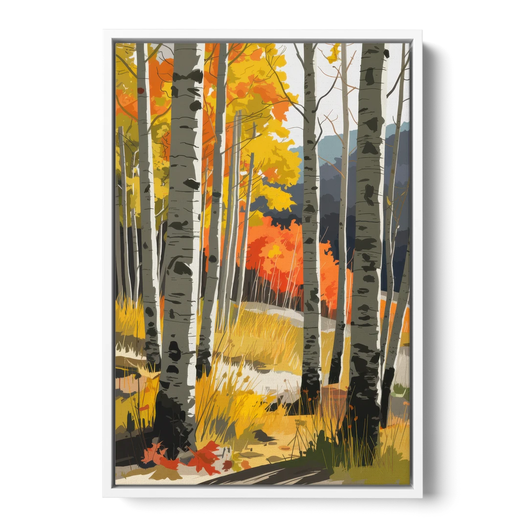 Aspen Vibrant Fall Colors - White Framed Canvas Wall Art - Front