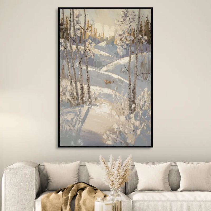 Aspen Winter Wonderland Living Room - Black Canvas Wall Art