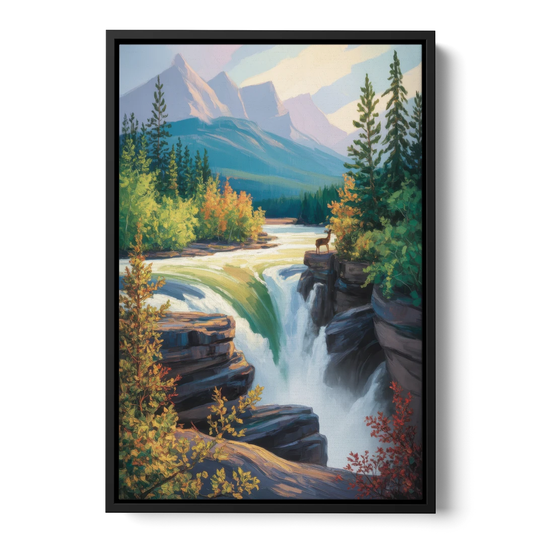 Athabasca Falls Majesty - Black Framed Canvas Wall Art - Front