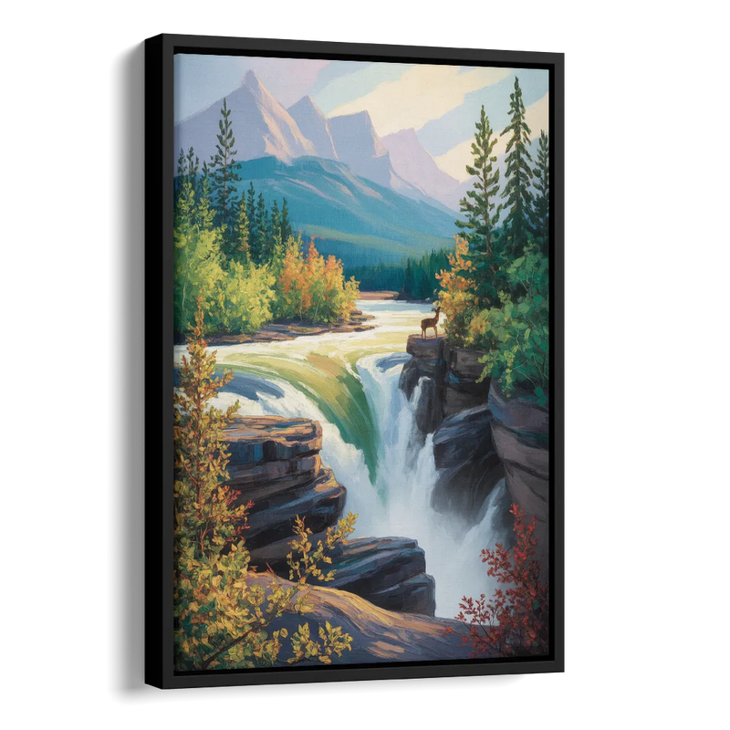 Athabasca Falls Majesty Side - Black Canvas Wall Art