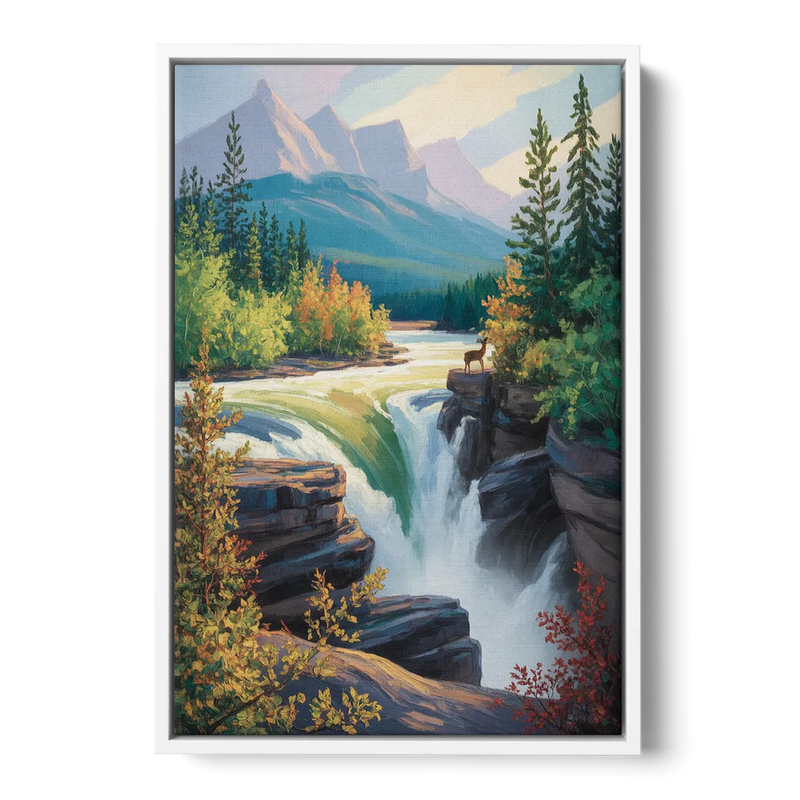 Athabasca Falls Majesty Front - White Canvas Wall Art